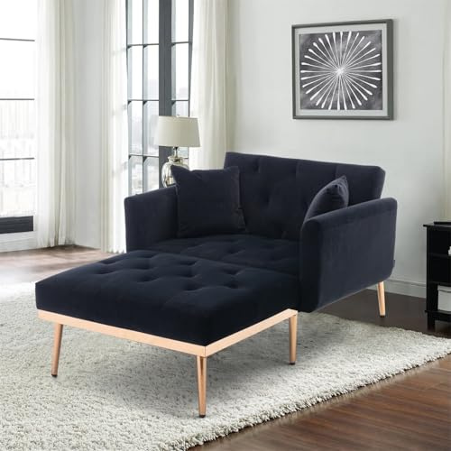 PugSDRLY - Sillón convertible de 1 plaza con respaldo flexible ajustable de tres posiciones, 2 cojines de apoyo, pie metálico, sofá cama para salón, dormitorio apartamento (Negro)