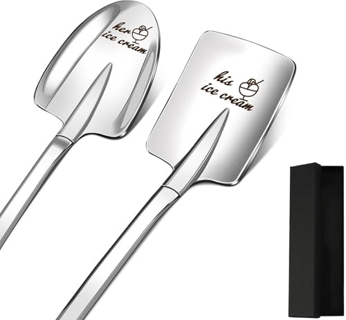 FUAAOLIY 2PCS Ice Cream Spoons, His and Her Ice Cream Shovel Set for Couples Girlfriend Boyfriend, Anniversary or Birthday Gift, Stainless Steel Engraved Spoon for Wedding Christmas Valentine's Day