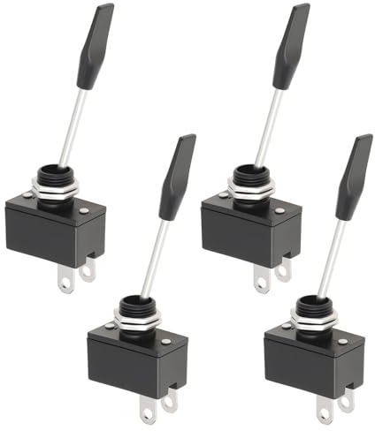 YINETTECH Lot de 4 Interrupteurs à Bascule Marche/arrêt à Levier Long à 2 Broches 12 V 15 A / 24 V 10 A pour Klaxons Et Feux de Voiture