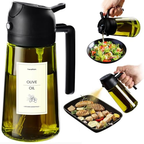 TrendPlain Spray Huile Cuisine 470ml – Vaporisateur Huile Air Fryer 2-en-1 pour Cuisson, Salades, Vinaigre et Accessoire Cuisine (1 pièce, Noir-1)