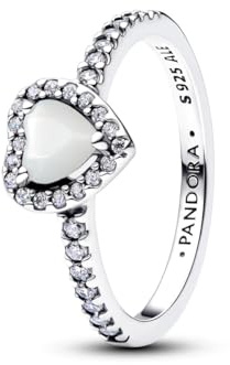 PANDORA Damen Ring Silber 925 Relief Herz weiß 198421C11