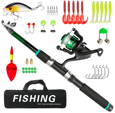 KBIBCK Cañas de Pescar, Juego de Pesca para Niños, Set de Pesca de 1,8 m para Niños, Kit de Iniciación a la Pesca Infantil – Conjunto de Caña de Pescar con Carrete