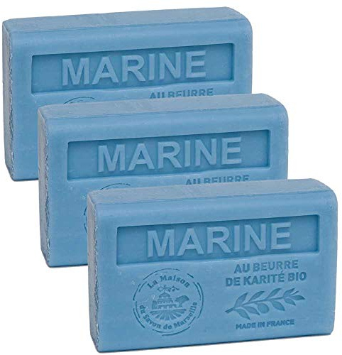 Marine Scented Soap Bar - Enriched with Organic Shea Butter - Hydrating Hand & Body Soap - 100% Natural Ingredients - Made in Provence - 3x125g