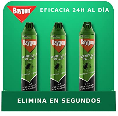 Baygon Aerosol - Insecticida para Cucarachas, Hormigas y Chinches, Fórmula Plus, Acción inmediata, Protección duradera, Pack de 3 Unidades de 400 ml