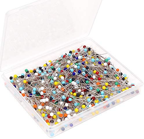 H&S Spilli da Sarta con Capocchia in Vetro - 500 pezzi - Set Cucito Spille Gioiello per Ricami - Spille per Modelli e Cucire per Hobby Creativi - Spilli con Testa Colorata
