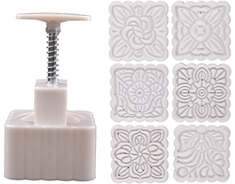 250g Mooncake Mold with 6pcs Square Flower Stamps Hand Press Moon Cake Pastry Mould DIY Bakeware Mid-autumn Festival