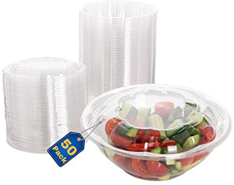 Smygoods Disposable Plastic Salad Bowls with Airtight Lids Ideal for Meal Prep, Takeout, Catering, Parties, Picnics, and Food Storage, Stackable, Leak-Proof