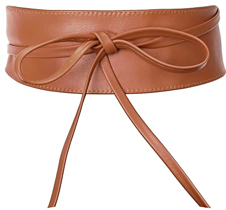 irisaa Leder Taillengürtel Damen, Breiter Obi Gürtel zum Schnüren Hüftgürtel Echtleder Bindegürtel Party Gürtel Taille Band aus Italien, Damen Taillengürtel 2020:Camel Elegant