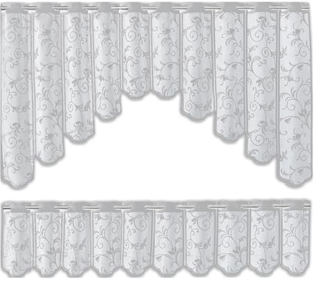 Clever-Kauf-24 Bistro-Bogen Scheibengardine 2344 | 2 teiliges Set weiß Küchengardine | Gardine Panneau Breite 150cm