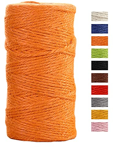 JeogYong Cuerda de yute de 2 mmx100 m, cuerda de yute de color natural de 3 capas, cuerda de yute gruesa para decoración de floristería, agrupación, regalos de envoltura (naranja)