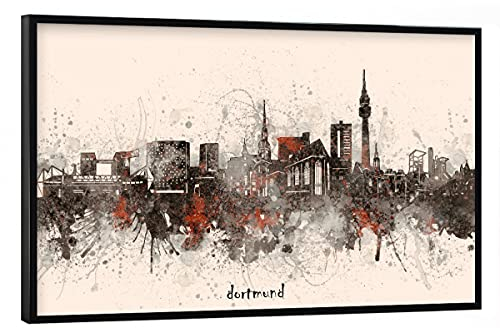artboxONE Poster mit schwarzem Rahmen 90x60 cm Städte Dortmund Skyline Artistic beige - Bild Dortmund beige Cities