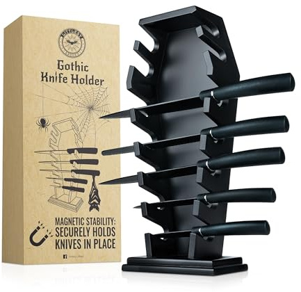 Coffin knife holder has 14 Magnets for 7 knives- Gothic Kitchen Decor and Goth Kitchen Accessories, Gothic Knife Holder, Halloween Knife Holder for Goth Kitchen, Littlesy （Without Knives）