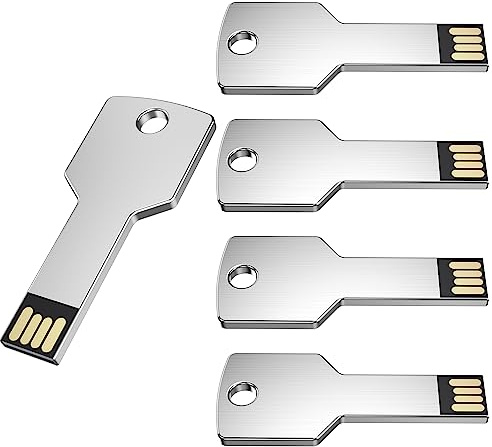 Uflatek USB-Sticks 32GB Schlüsselform Speicherstick 5 Stück USB 2.0 Flash Drive Silber Flash-Laufwerk Kreativ Wasserdicht Memory Stick Externer Datenstick für Geschenk