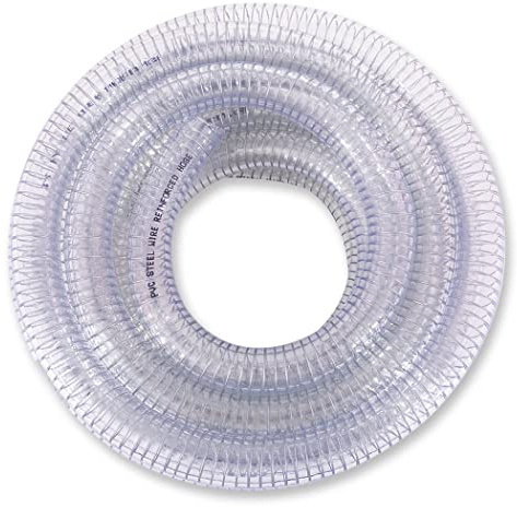 DAVCO 1 ID x 10 ft PVC Reinforced Tubing With Spiral Steel Wire, High Pressure Flexible Vinyl Hose Heavy Duty Clear Suction Tube,Non-Toxic, Vacuum Dust Collection Pipe
