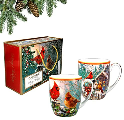 CARMANI - Set mit 2 Weihnachtstassen, festliche Partybecher für Tee, Kaffee, heiße Schokolade, dekoriert mit Weihnachtsthema, 400 ml