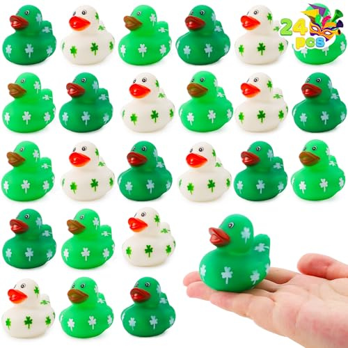 JOYIN 24 Pcs St.Patrick's Day Rubber Ducks Bulk for Patrick's Party Supplies, Green Shamrock Ducks for Kids Accessories Party Favors