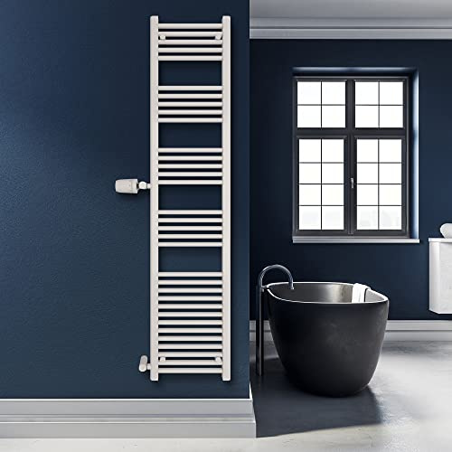 SHV Badheizkörper Andromeda mit Seitenanschluss in Weiß - 400 x 1800 mm (Anschluss 900 mm) | Heizkörper für Badezimmer, Handtuchhalter für Wand im Bad, Handtuchheizkörper