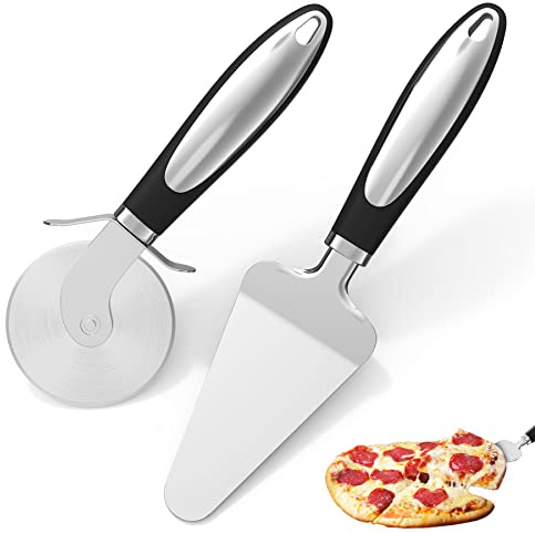 2PCS Pizza Wheel Cutter and Pie Server - Non-Slip Handle, Sharp Stainless Steel Pizza Slicer