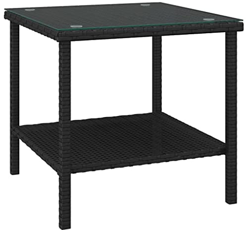 Makastle Poly-Rattan Gartentisch Kaffeetisch Terrassentisch Teetisch Gartenmöbel, Beistelltisch Couchtisch Balkontisch mit Ablage, für Indoors/Outdoors, Schwarz 45x45x45 cm