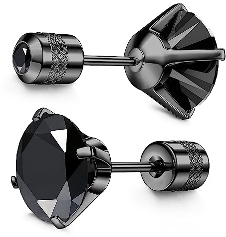 Subiceto Hypoallergenic G23 Implant Grade Titanium Screw Back Earrings 20G Pure Titanium Post for Sensitive Ears Cubic Zirconia Mens Earrings Studs for Women Men Black