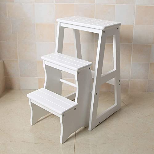 Indoor-Kletterhocker, 3-stufiger klappbarer Tritthocker, multifunktionale 3-in-1 tragbare Holz-Trittleiter, Fußhocker, Display und Blumenregal für Kinder und Erwachsene/Schwarz