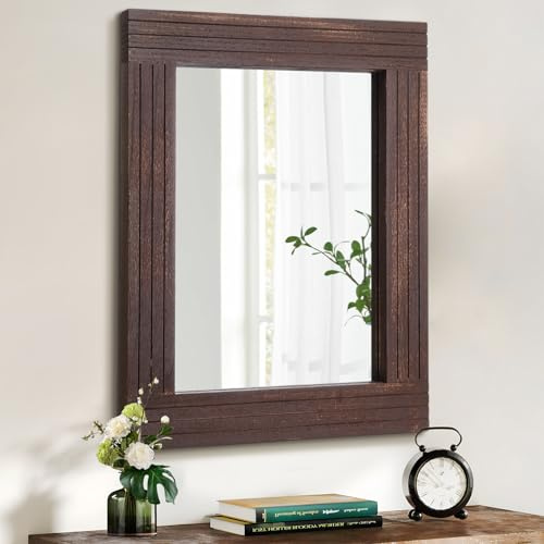 HLFMVWE Spiegel für die Wand, rechteckig, rustikal, mit Holzrahmen zum Aufhängen, Vintage, für Schlafzimmer, Badezimmer, Wohnzimmer, Dekoration, groß, 40 x 50 cm