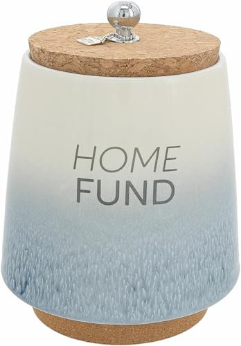 Pavilion Gift Company - Home Fund 6.5-inch Unique Ceramic Piggy Bank Savings Bank Money Jar with Cork Base and Cork Lid with hanging House Charm, Ombre Blue