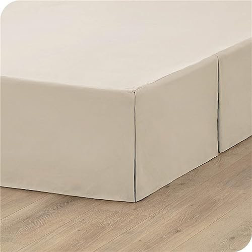 ISZI Cache-Sommier Jupe de Lit Élastique 90/120/140/150/180CM Cache Sommier Jupe de Lit Plissé en Coton Décorer Protège Sommier Volants de 35 Cm Cache-Sommier,Beige,90 * 190+35cm