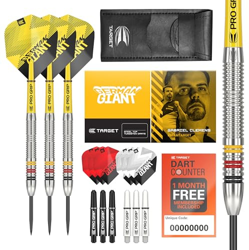 Target Darts Gabriel Clemens 22G/23G/24G Wolfram Stahlspitze Dart Satz Dartpfeile - 9 Pro Grip Schäfte - 9 Pro Ultra Dart Flights – Dart Wallet - Dart Counter App Coupon Bundle