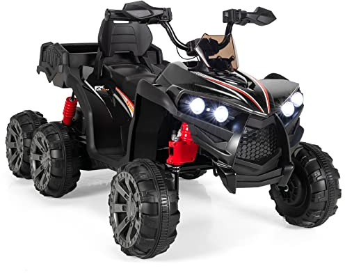 GOPLUS 12 V elektrisk fyrhjuling för barn med LED-strålkastare och bakljus, musik, broms, barnfordon med 6 stötdämpande hjul och långsam startfunktion för barn från 3, 3–6 km/h (svart)