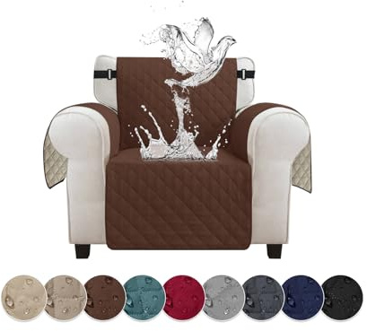 Jaotto Sofabezug 1 Sitzer wasserdichte Sofa Überzug mit Armlehnen Antirutsch Sofaschoner Sofaüberwurf Reversible Gesteppte Couch überzug für Haustiere Katzen Hunde,Dunkelbraun