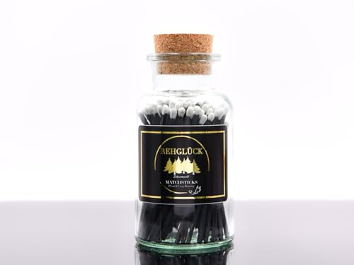 REHGLÜCK Schwarzwald klassische Apothekerflaschen mit schwarzen Streichhölzern in 6 Varianten (Streichholzkopffarbe: weiß)
