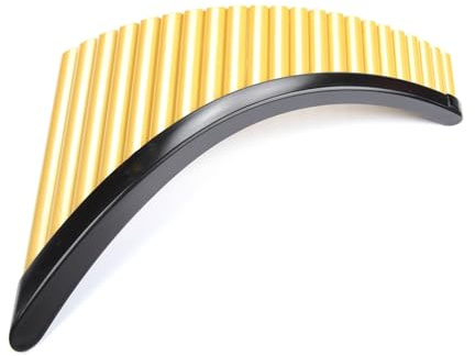 Panflöte 22-Rohr-Gold-Vorhand-Rechtshänder-verbessertes traditionelles Holzblasinstrument-Panflöte aus Kunststoff mit Sockel(Right)