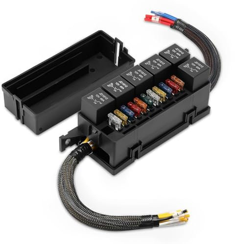 GEARLEADER 12V Automotive Car Relay Fuse Block, Pre-wired Relay Box, 11 Way ATC/ATO Fuse Block for Vehicles