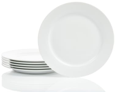 Heike Weiss Speiseteller 25cm rund, Set 6-teilig für 6 Personen Porzellan | klassische schlichte Speiseteller in gängiger alltagstauglicher Größe, formschöner und langlebiger Allrounder für jeden Tag