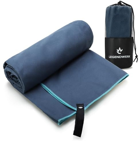Legendwerk® Asciugamano in Microfibra 160x80 cm – Leggero e ad Asciugatura Rapida – Ideale per Sport, Sauna, Spiaggia e Viaggio – con Passante e Borsa – Compatto e Assorbente