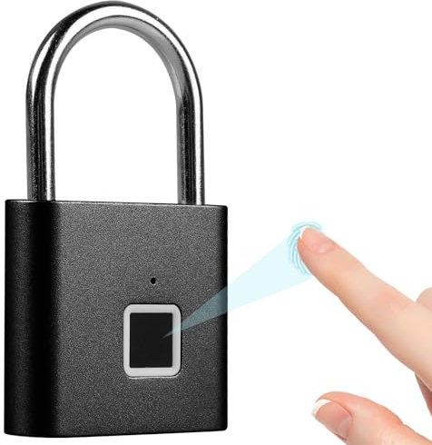 Lucchetto con impronte digitali, serratura con impronte digitali, resistente alle intemperie, ricarica USB, lucchetto con impronte digitali per palestra, bagagli, magazzino, armadietto (nero)