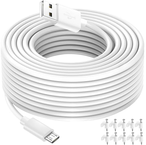 BLKing USB charging cable for Camera,33ft/10m, Micro USB power cable for security camera, ideal for charging security camera (16.5ft/5m W)