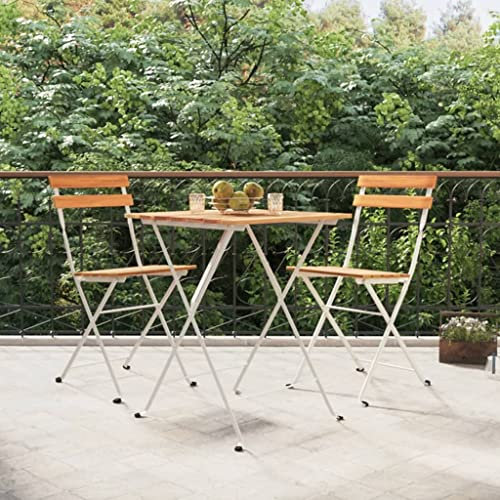 XGWKCNV Outdoor-Möbel-Set, 3-teilig, zusammenklappbar, Bistro-Set, Massivholz, Akazie und Stahl