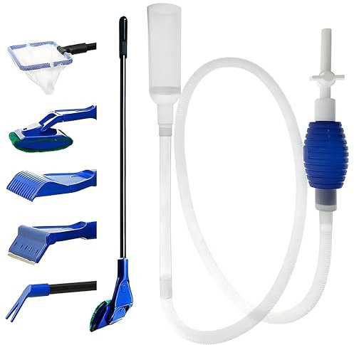 AMSAMOTION Aquarium Sauger + 5 in 1 Starke Absaugung Aquarium Reiniger, Einstellbarer Mulmsauger Aquarium für Wasserwechsel Sandwaschen Wasserfilterung und Wasserumwälzung