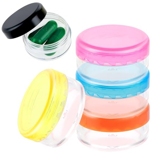 Dimeho Lot de 5 mini boîtes de rangement de pilules portables sans BPA pour le sac (bleu/orange/rose/noir/jaune)