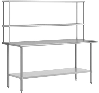 Flash Furniture Reader Prep and Work Table with NSF Certified 18 Gauge Stainless Steel Top Shelf and Double Overshelves with Galvanized Steel Undershelf, 30 x 72