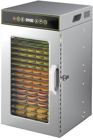 Deshidratador de frutas y verduras de 18 capas, eléctrico, comercial, de acero inoxidable, 800 W. Tamaño de la rejilla: 20 x 29 cm.