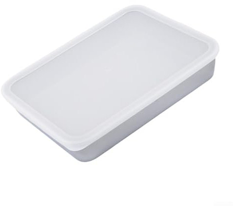 Bandeja para hornear de acero inoxidable, bandeja profunda rectangular de limpieza rápida con tapa para hotel, hornear en casa y almacenamiento de refrigerador (23 x 17 x 5,1 cm)