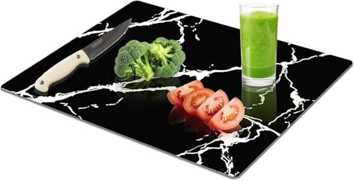 Yuzeyurun Tabla de cortar de cristal con aspecto de mármol, 40 x 30 cm, diseño de cristal de seguridad templado, placa de cubierta de vitrocerámica resistente al calor, antideslizante, resistente a