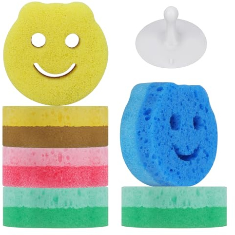 Sgizoku Temperature Washing Up Sponge, Pack of 6, Double-Sided Scourer, Kitchen Sponges, Cleaning Sponge with Container, Dirt Eraser Sponges, Cleaning Sponge for Kitchen, Scratch-Free Sponge Kitchen