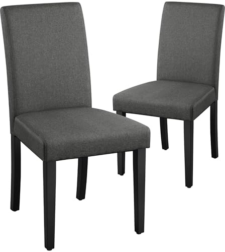 Yaheetech Fabirc Upholstered Dining Chair Set of 2 Urban Style kitchen Chairs with Solid Wood Legs for Dining Room/Living Room, Dark Grey