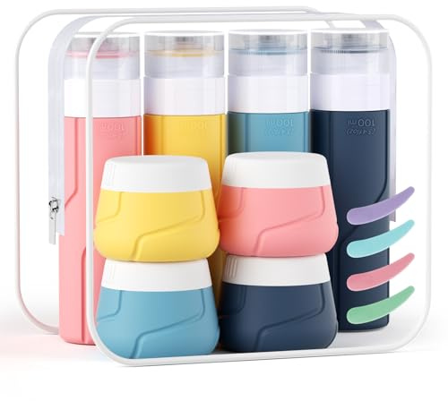 Alyvisun 14-Delat Silikon Rese Flaskor Set, Läckagesäkra Rese Flaskor 100 ml & Kräm Burkar 30 ml med Tillbehör, Återanvändbara Tomma Rese Behållare för Schampo, Lotion, Kräm