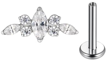 AHTCPO Anelli Nasali e Bijoux Piercing per Tragus, Borchie in Titanio con Tige Zircone Cubico Incastonato Internamente, Adatte per Conca, Unisex(Silver white,1.0 * 8mm*M0.9)