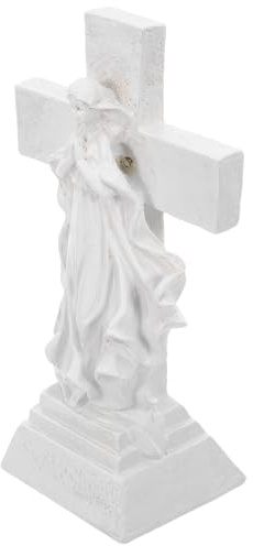 FUTUREORYY Lampada Solare da Cimitero Croce Illuminata da Esterno in Resina con Statua Angelo in Preghiera, Luce Commemorativa Automatica Giorno-notte per Decorazioni Tombali